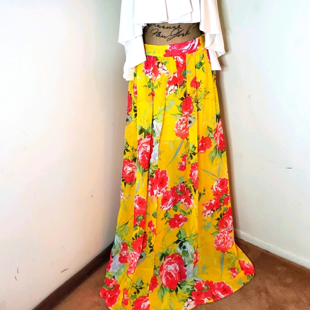 Akira yellow floral chiffon skirt